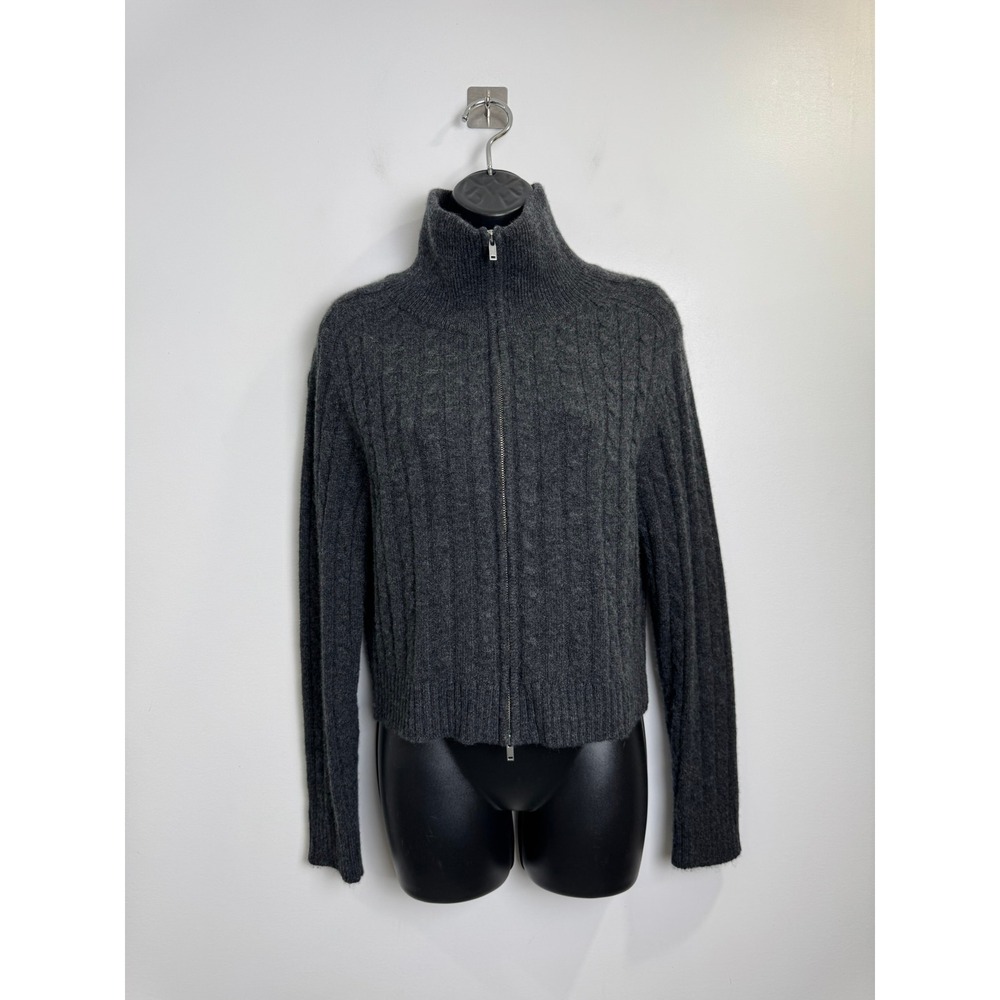 The Cashmere Project Women Grey Full Zip Cable Knit Cashmere Sweater Size Small